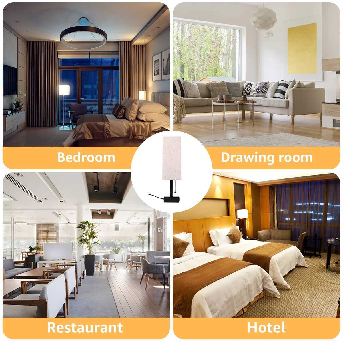 Bedside Lamp Night Lights USB Retro Nightstand Table Lamp Dimmable For Bedroom Wooden Desk Lamp with Fabric Shades Home DecorXJ250703