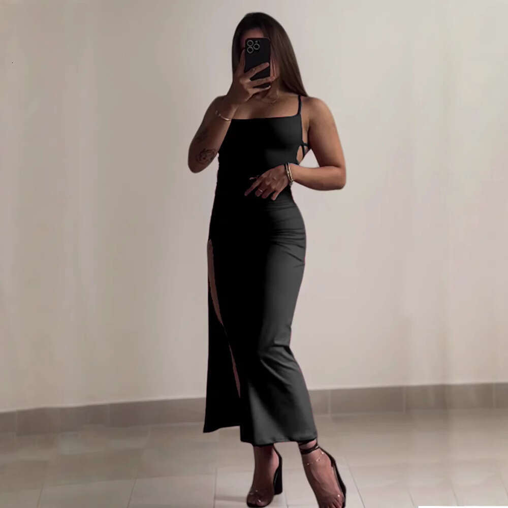 European and American Sexy Strap Split Slim Back Tie Backless Summer Party Long Dress Wholesale 2025 New Style Elegant Unique Fashion