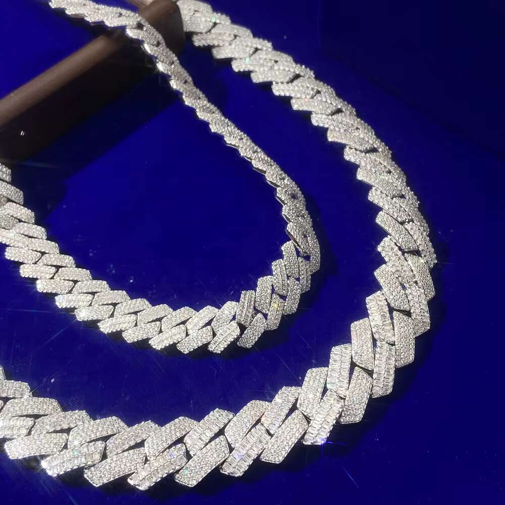 Fashion Iced Out Clear Cz Round Baguette Diamond Hip Hop 8MM Cuban Link Chain Necklace