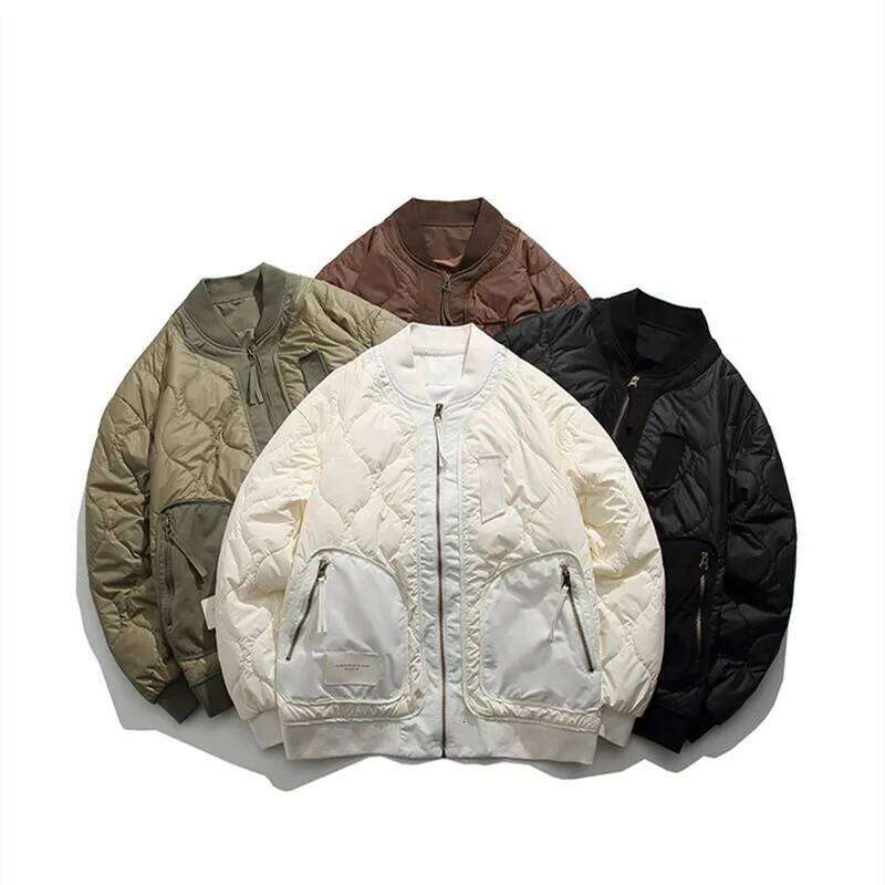 Winter Colored Large Pocket Sticker Quilted Baseball Collar Thin Cotton Coat Outdoor Trekking Camp Riding Sports Jacket 250701