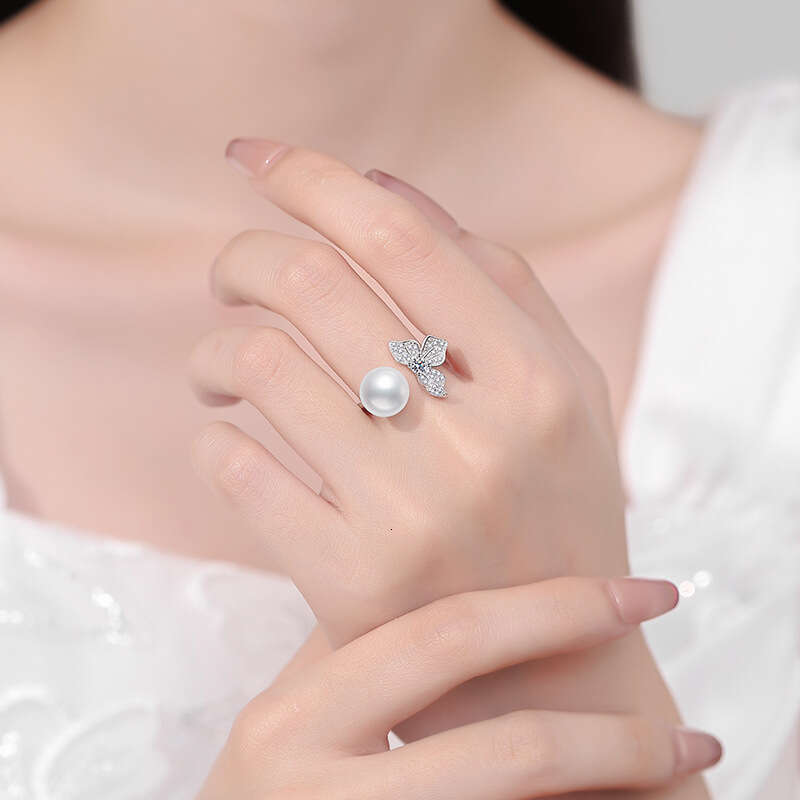 S925 Pure S925ier MoiS925S925anite for Women, Clover Natural FreS925hwater Pearl AdjuS925table Ring 913