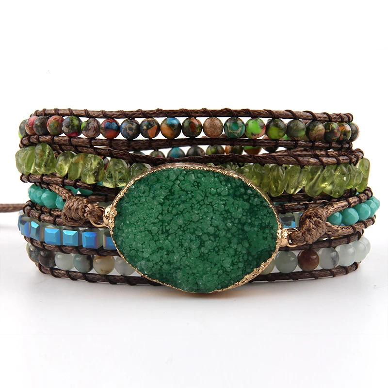 RH Fashion Boho Jewelry Beaded Bracelet Big Druzy Stone Charm 5 Strands Wrap Bracelets 250628