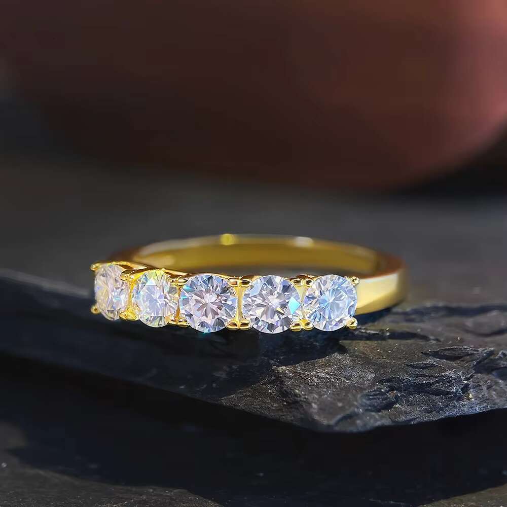 Pass Diamond Tester 18K Gold Plated Half Eternity VVS Moissanite Diamond Ring 925 Sterling Silver Five Stone Engagement Rings