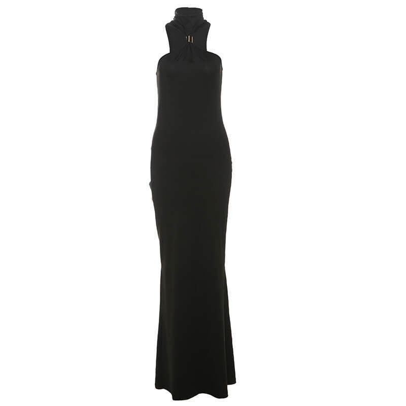 European and American Style Spring Summer Sexy Slim Fit Hot Girl Tube Top Halter Long Solid Color Dress 2025 New Elegant Unique Fashion