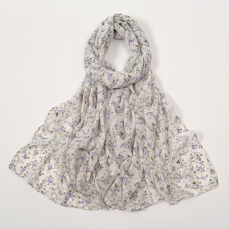 T1130 Spring and Summer New Fresh Floral Chiffon Print Scarf Women's Small Floral Long Shawl