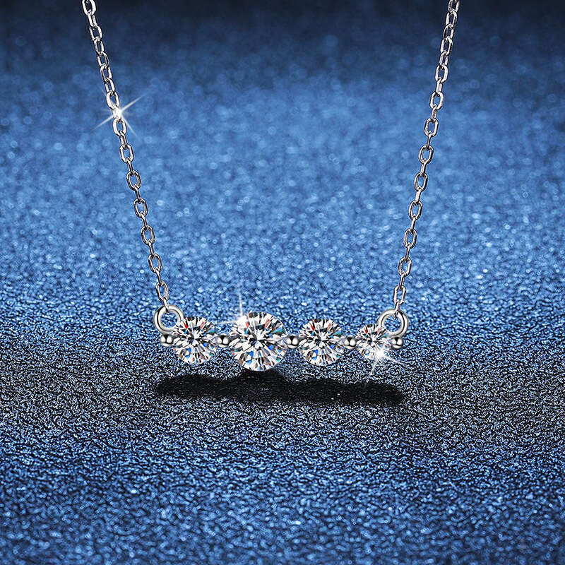 S925terling S925ier Full Dia Collarbone Chain Korean S925tyle S925imple Four PrinceS925S925 Pendant 1.2ct MoiS925S925anite Necklace for Women f33