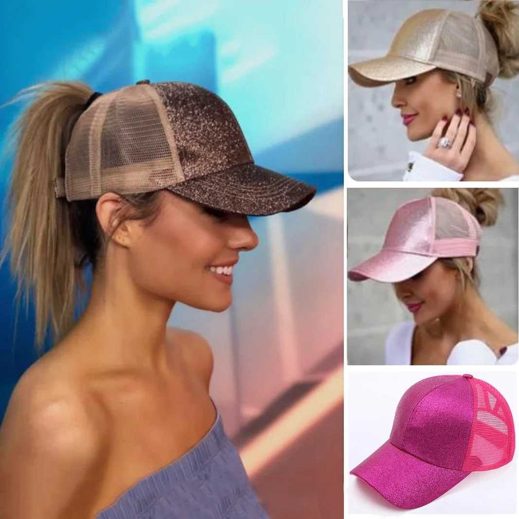 Glitter Ponytail Wens Baseball Cap Wen Snapback Mesh Trucker Caps Fem Summer Bone Black Adjustable Hip Hop Hats/Cap X250704