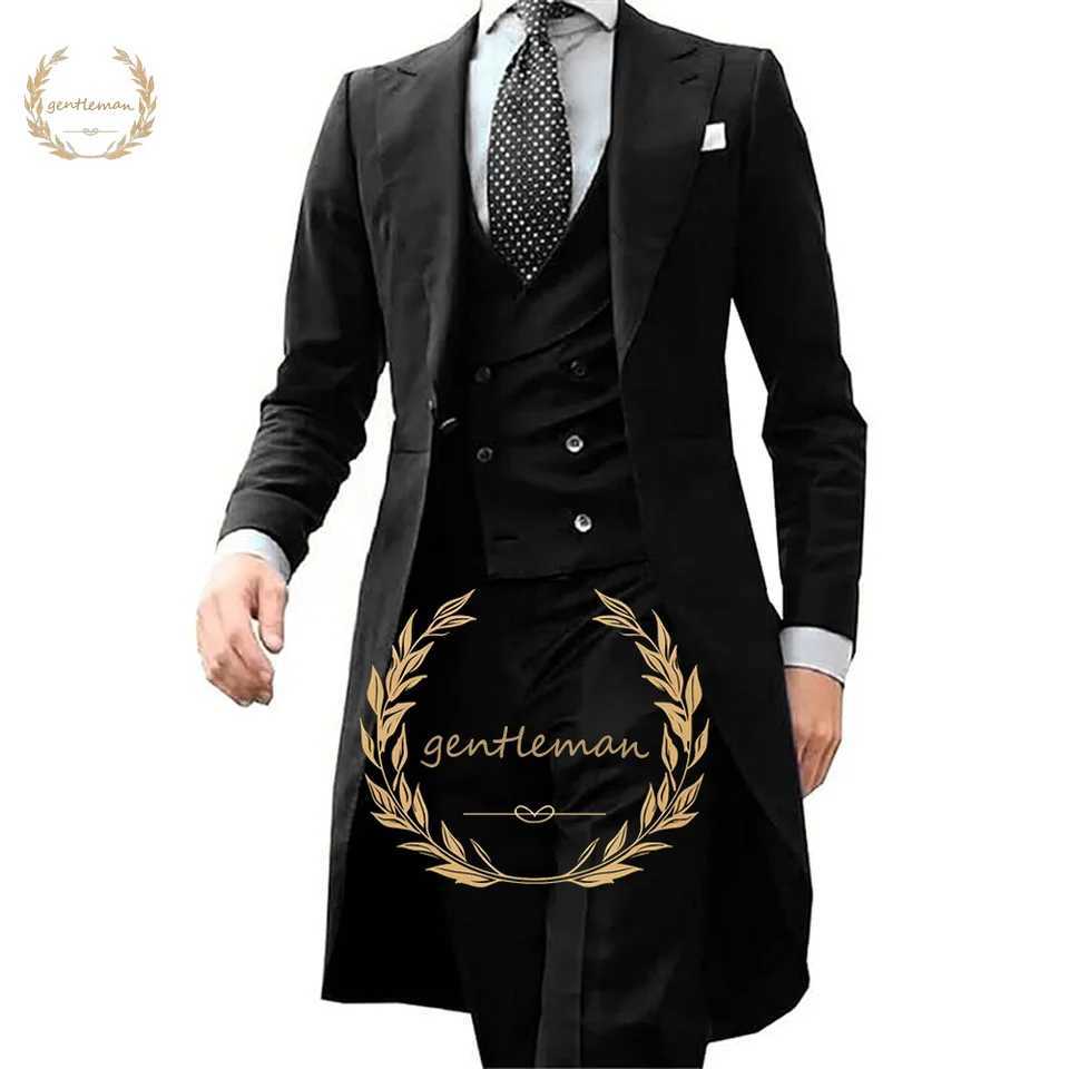 Mens Long Suit Jacket Vest Trousers 3-Piece Suit Customized Business Office Blazer Slim Casual Coat Formal Suit X250704