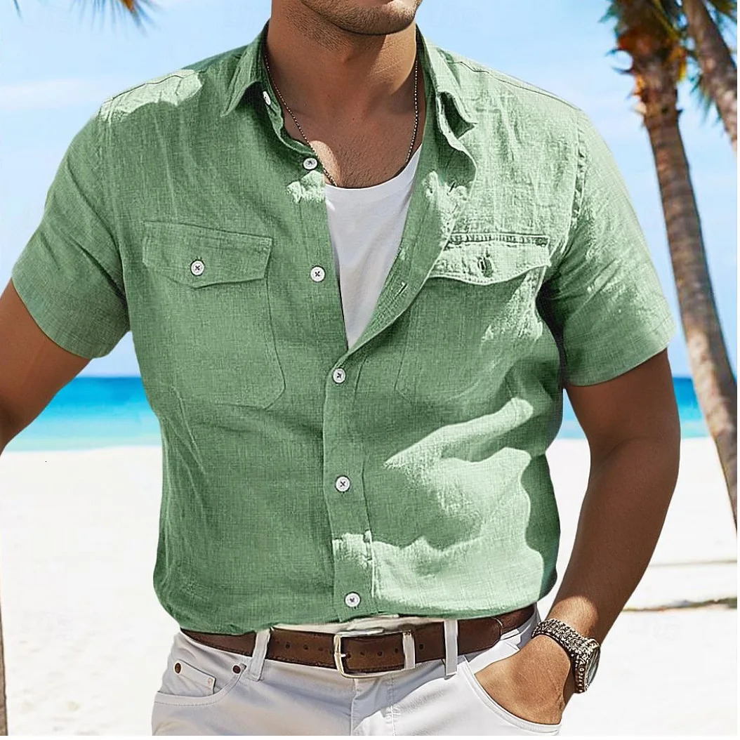 Mens Short Sleeve Cotton Shirt Men T-shirt Linen Short Sleeve Shirt Linen Shirt Mens Shirt with Short Sleeves Men T-shirt 250704