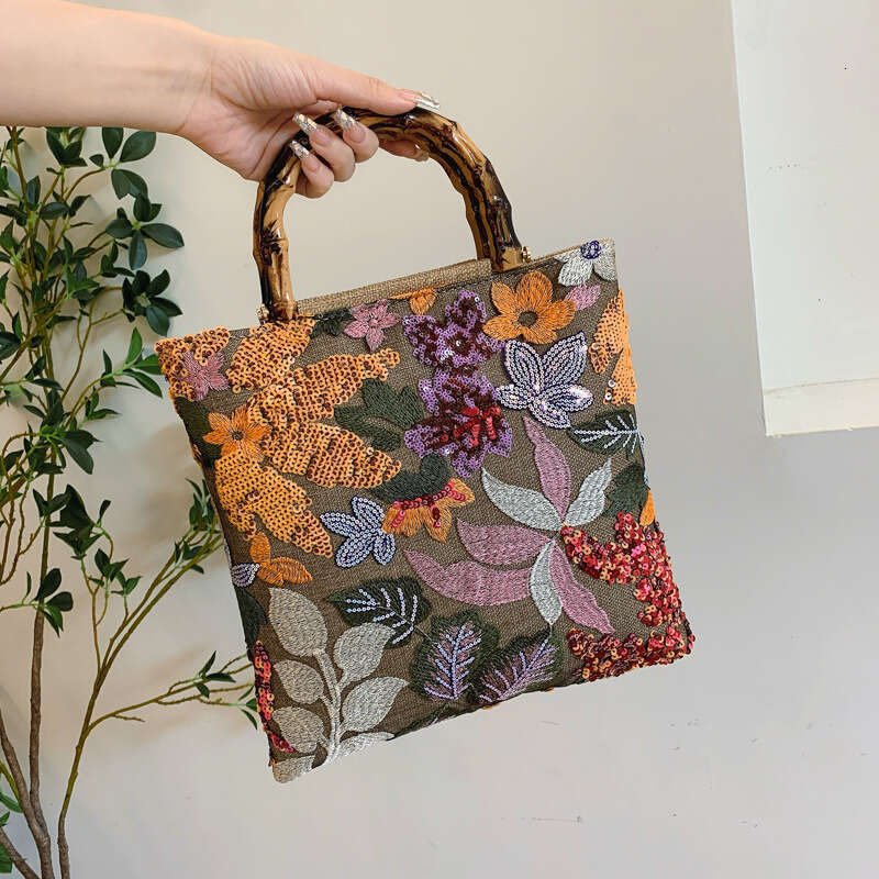 New Bamboo Knot Handbag High-End Colorful Sequin Women's Handheld Heavy Embroidery Trendy Evening Bag