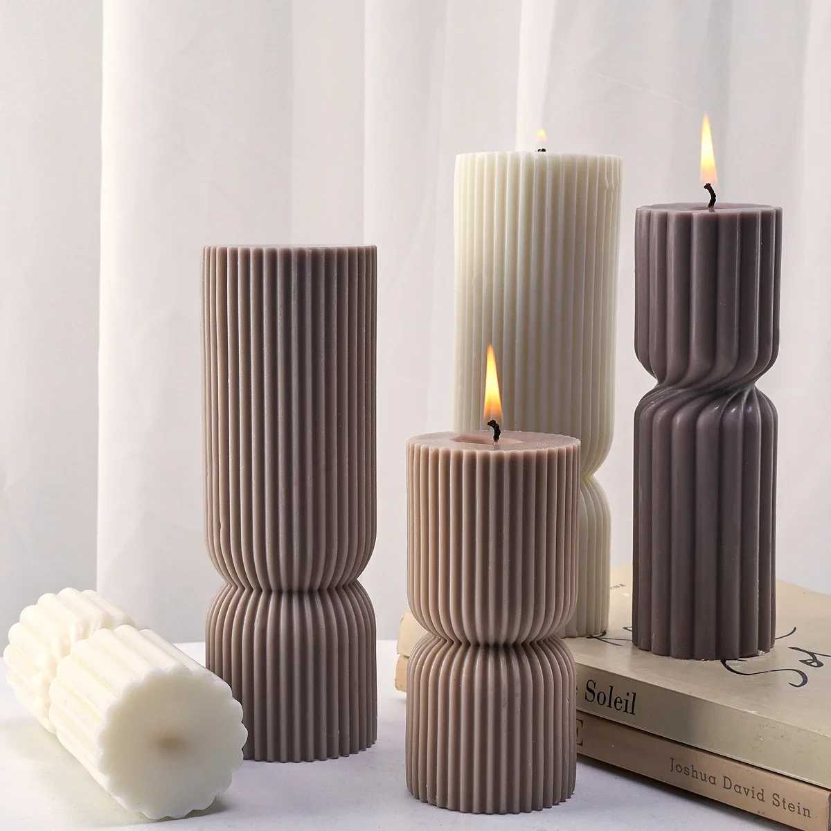 Striped Pillar Scented Candle Silicone Mold DIY Cylinder Plaster Resin Ornaments Mould Church Candle Making Supplies W250704