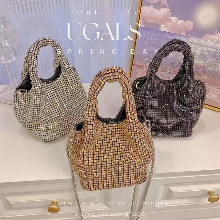 2025 Designer Women's Super Bright Diamond Bag New Shiny High End All Diamond Bucket Bag Slanted Tank Top Bag Handbag