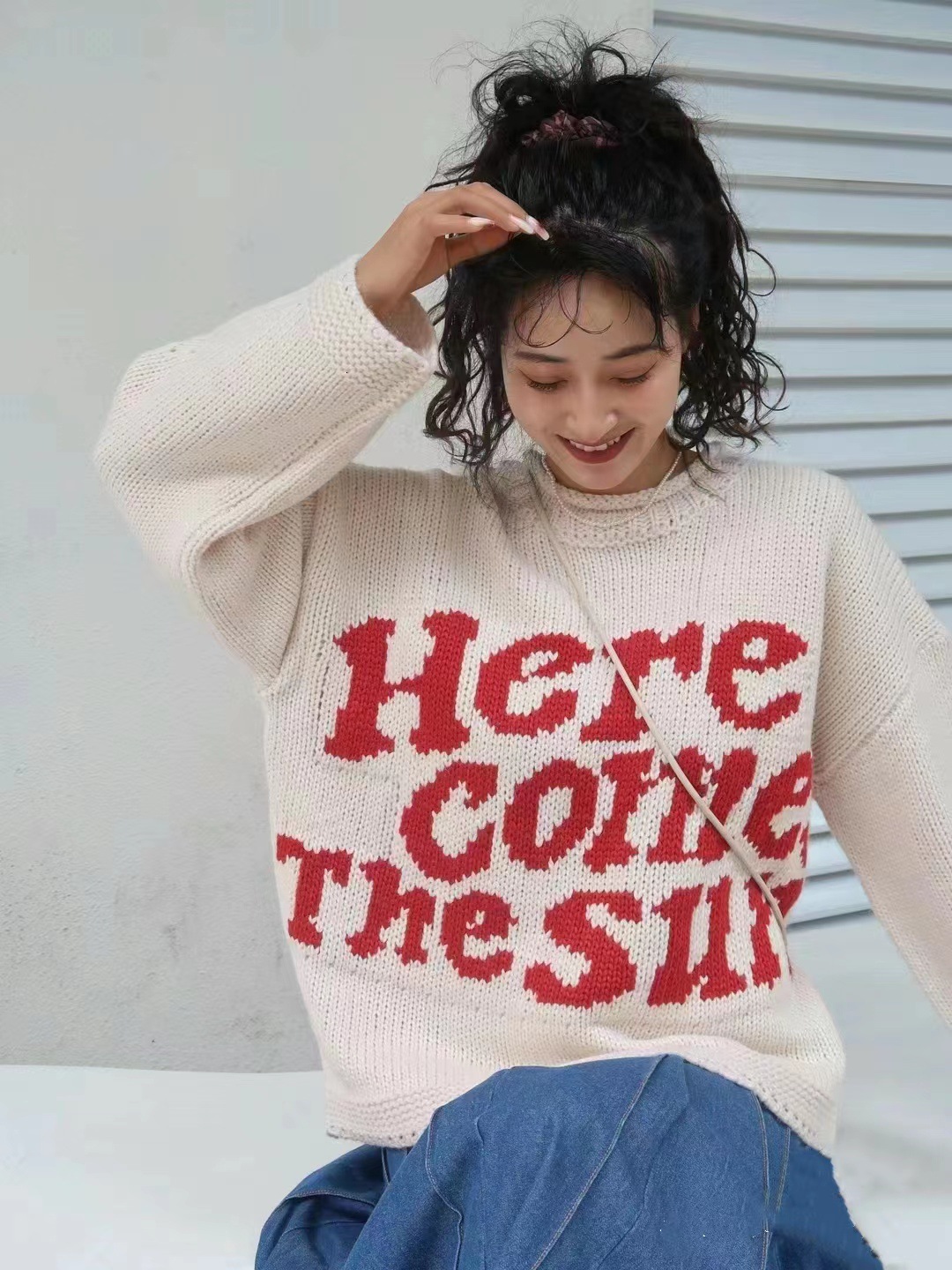 Orihara graphic printing Y2k knitted sweater hip-hop retro long sleeved fashionable punk streetwear Grunge Gothic Knitt Pullover 241014