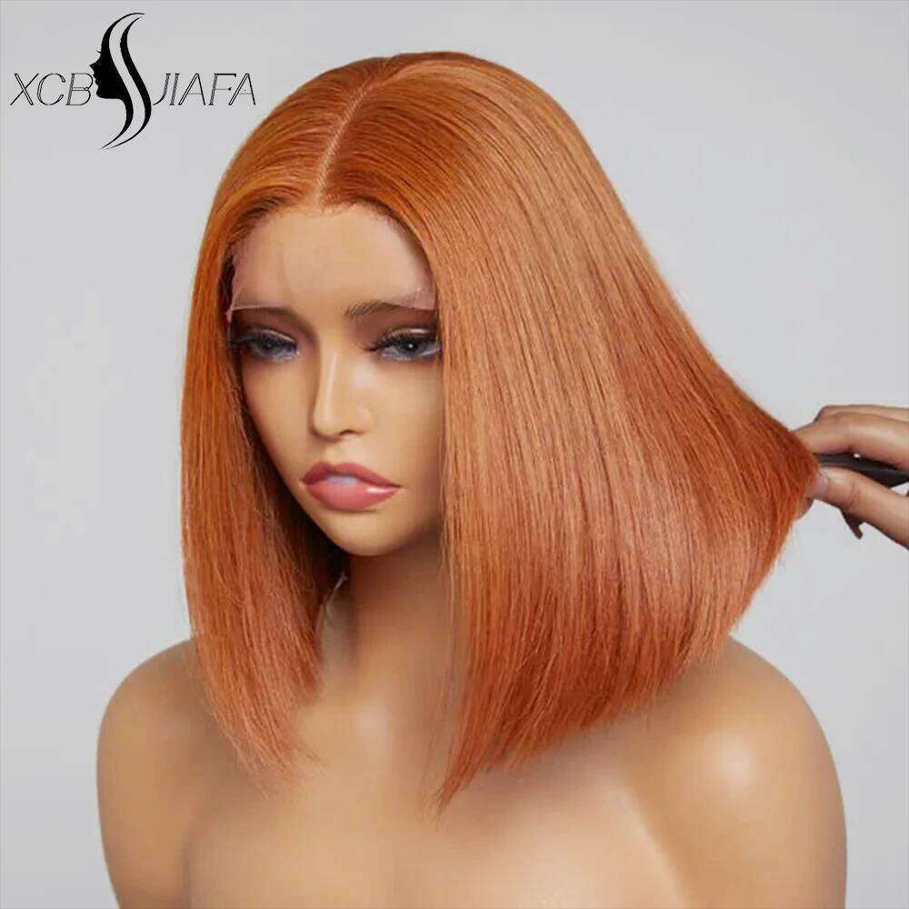 350 Ginger Orange Short Bob Straight Front Human 13x4 HD Lace Frontal Wig 200 Density Brazilian Hair Wigs