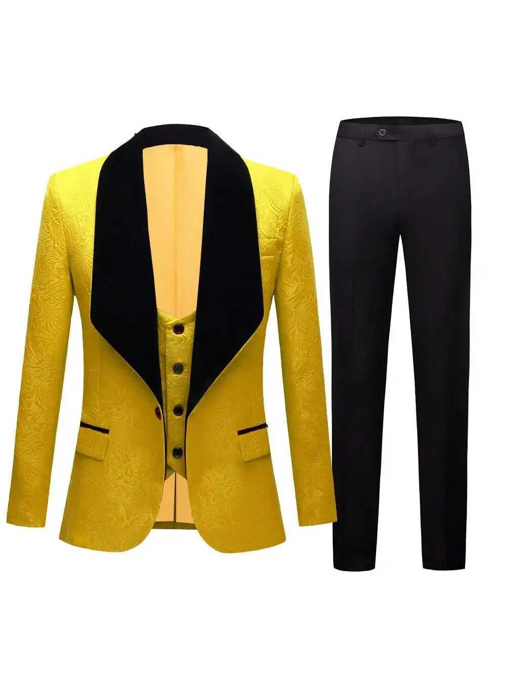 3-Piece Floral Tuxedo for Men Jacquard Slim Suit Set Paisley Blazer Vest and Pants for Prom Wedding X250704