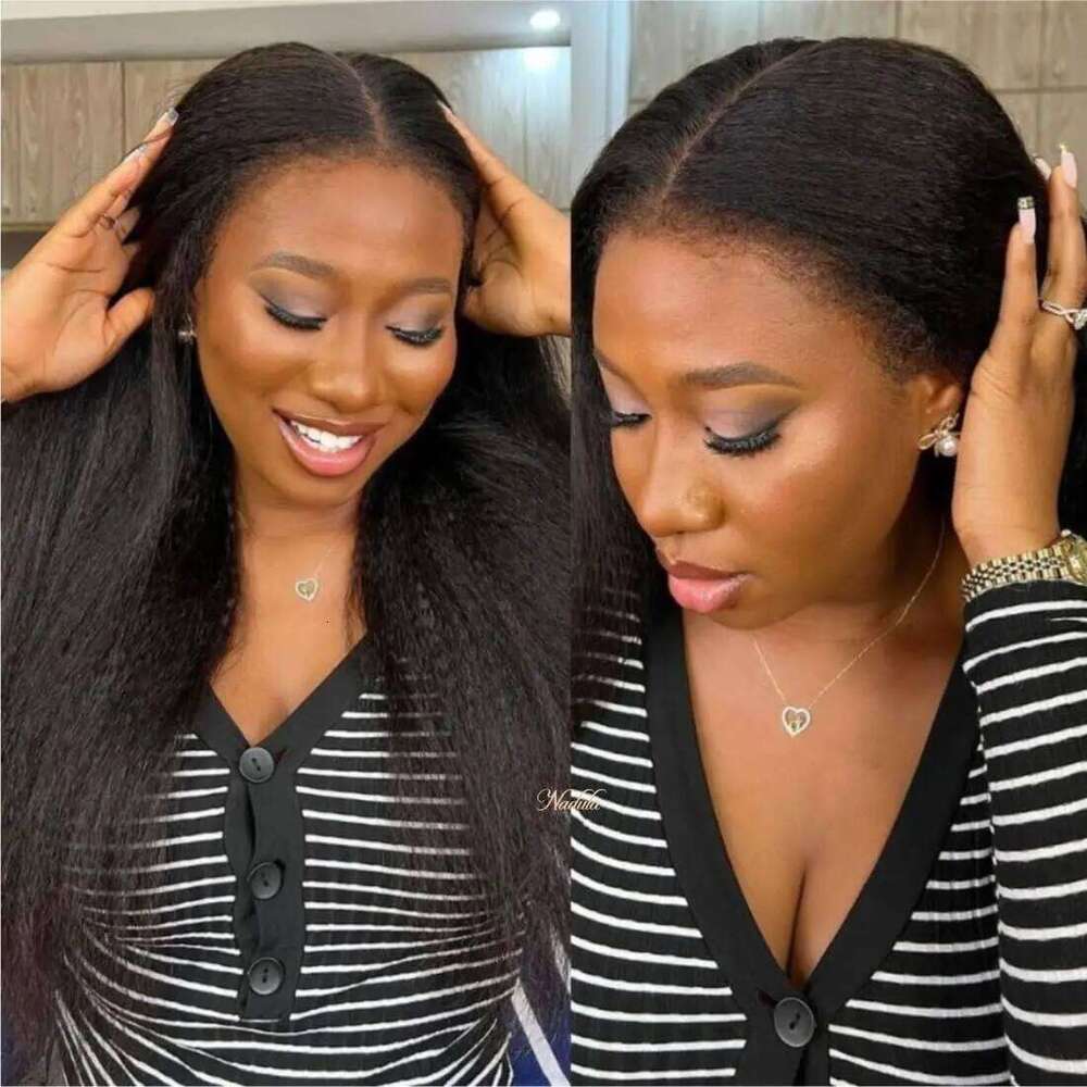 Kinky Straight Front Wig HD Transparent Frontal Remy Human Hair Glueless Lace Part Wigs for Women