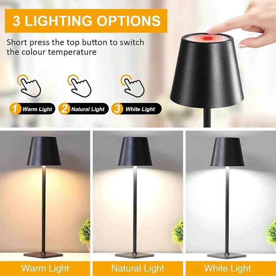 Rechargeable Table Lamp Touch Sensor LED Desktop Night Light Wireless Reading Lamp for Restaurant Hotel Bar Bedroom Decor LightsXJ250703