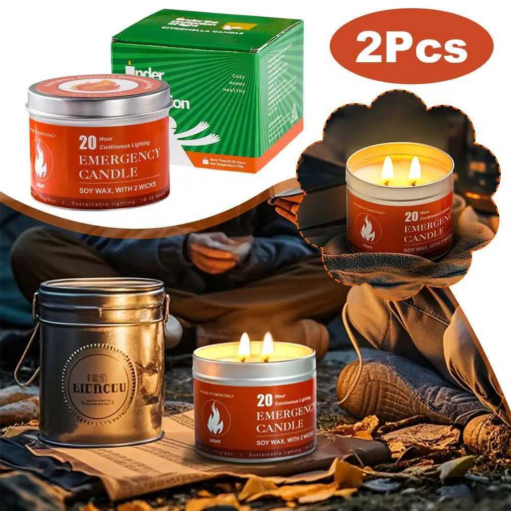 2PCS Double Core Iron Can Emergency Candle Natural Soy Wax Aromatherapy Candle Birthday Party Home Decoration Candle W250704