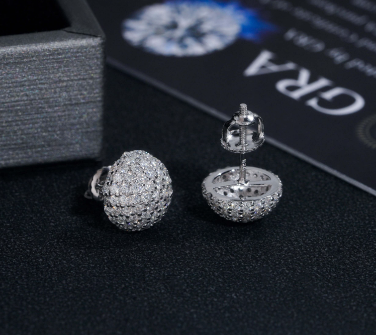 High Quality Hip Hop Iced Out Screw Back 925 Silver Men Moissanite Stud Earrings