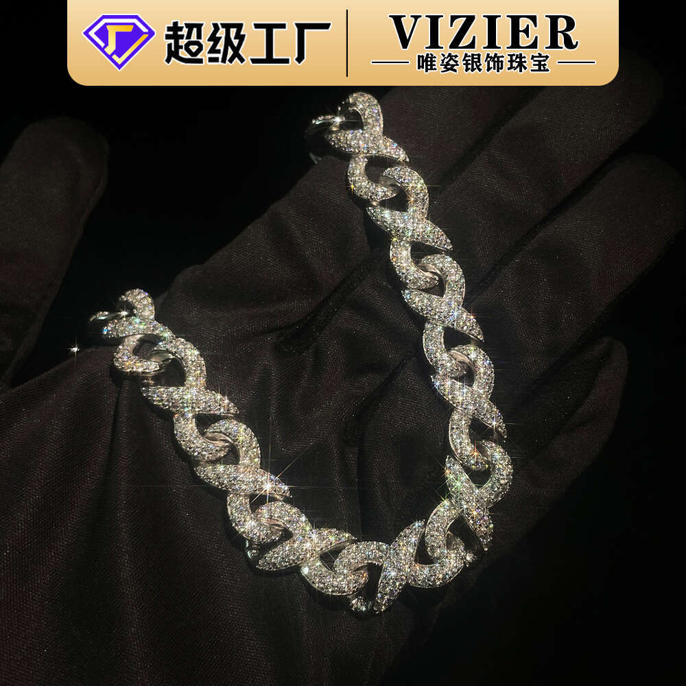 FaS925hion New S925 Pure S925ier Hip-Hop Cuban Chain Full Inlaid MoiS925S925anite Bracelet for Women 3f2