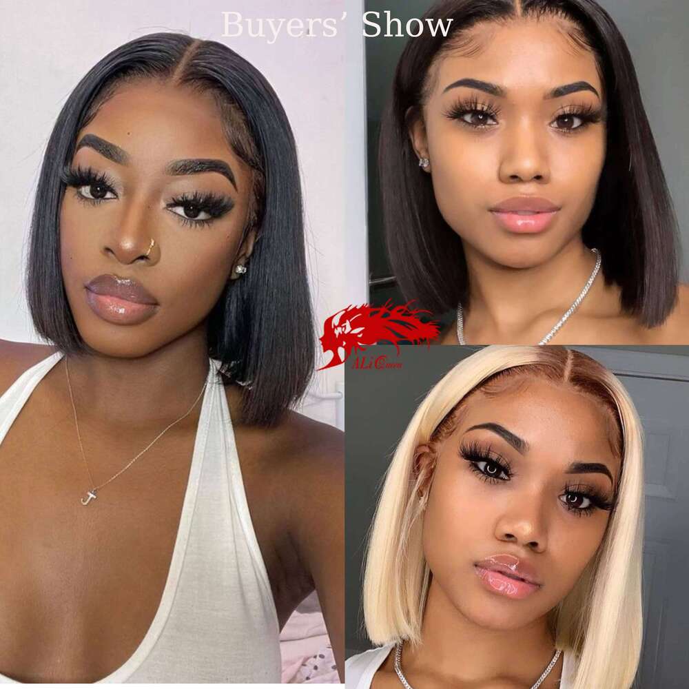 Ali Queen Brazilian Straight Short Bob Wig 13x4 Lace Front Human Remy Hair Wigs For Women Pre Plucked 613# Ombre Cosplay Party
