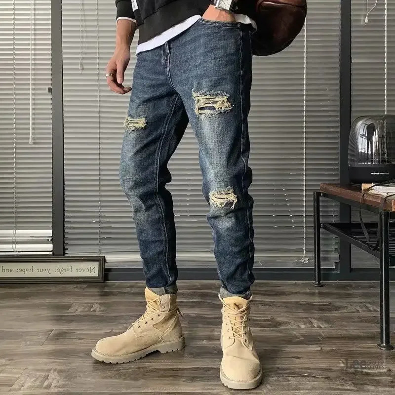 100% Cotton Tapered Hip Hop Trousers Summer Male Cowboy Pants Rock Mens Jeans 90s Streetwear Soft Premium Washed High Quality Xs 250704