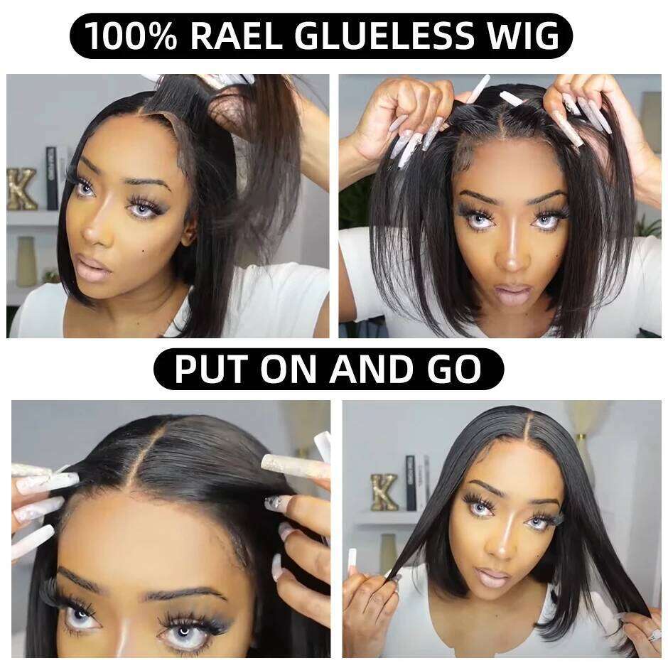 Wear And Bob For Women 180% Straight Glueless Ready To Go Human Hair Wigs Pre Cut Lace Air Wig Sale