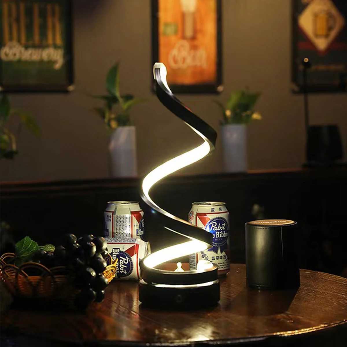 Modern minimalist spiral desk lamp wire controlled three color LED ambient light suitable for bars cafes bedrooms and roomsXJ250703
