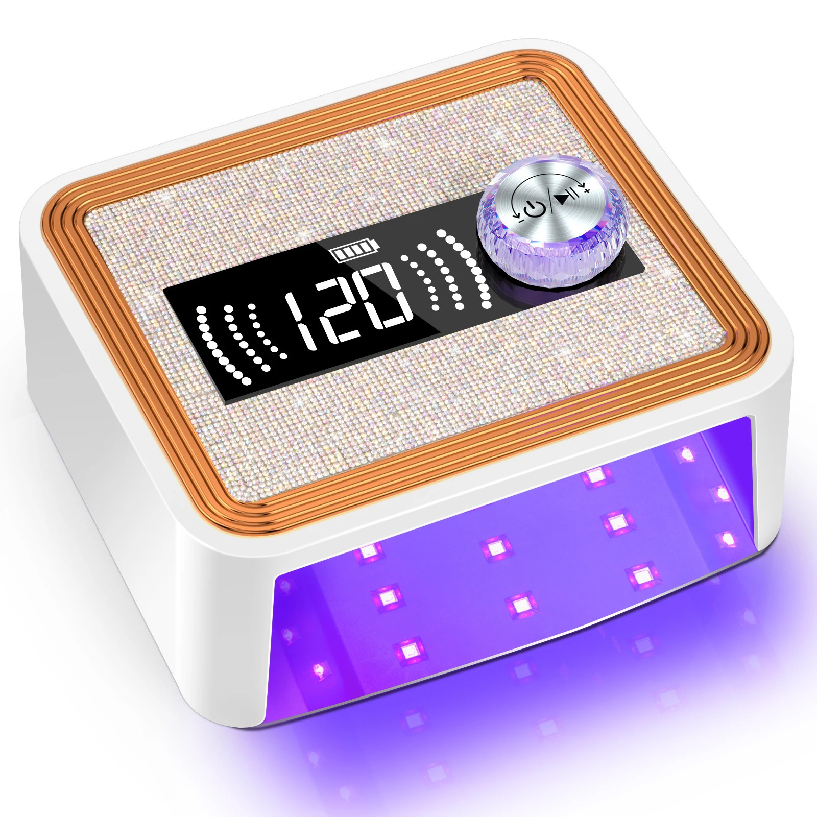 268W Cordless UV Nail Lamp Rechargeable UV Light for Gel Nails with Unique Knob Sparkling Rhinestones Diamond 250627