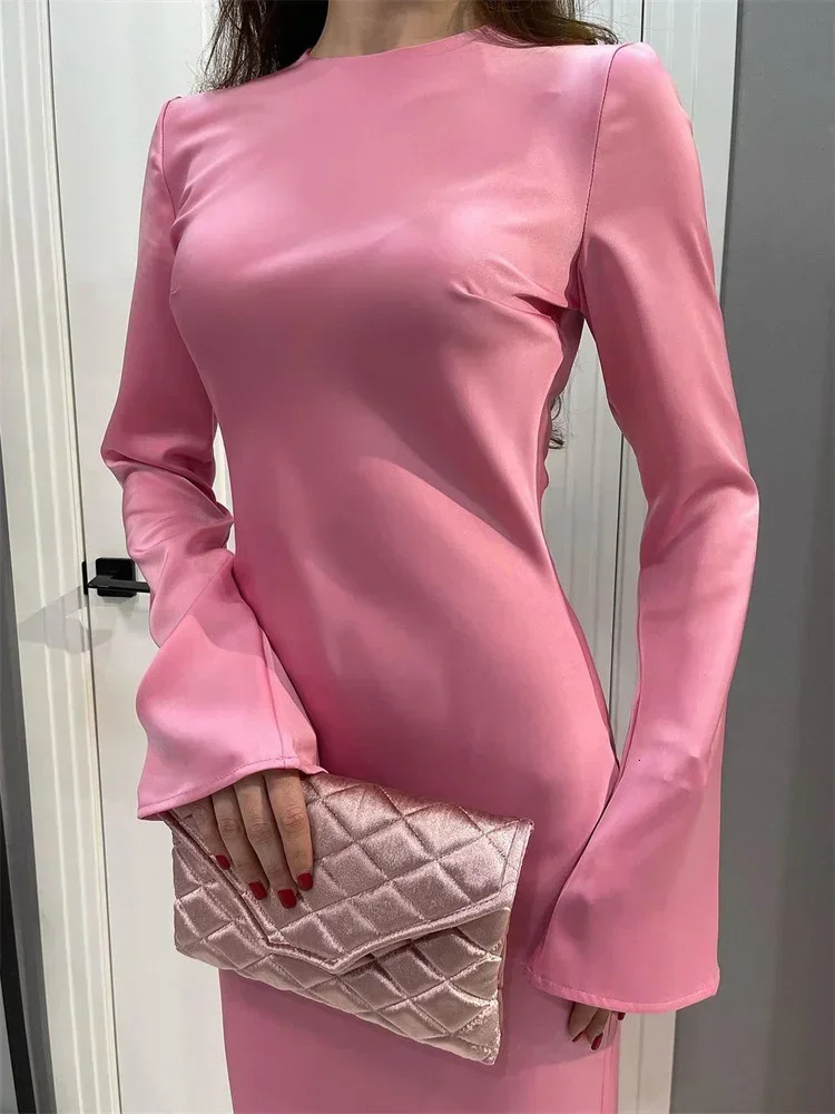 Fashion Slim Maxi Dress For Women Long Sleeve High Waist Elegant Solid Party Dress Casual Ladies Autumn Dress 250704