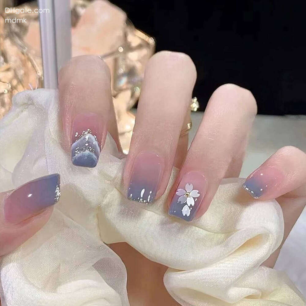 24pcs Y2K Style Gradient Blue Pink Color Fake Dyeing Press On Full Cover Artificial False Nails For Women Salon Use X250704