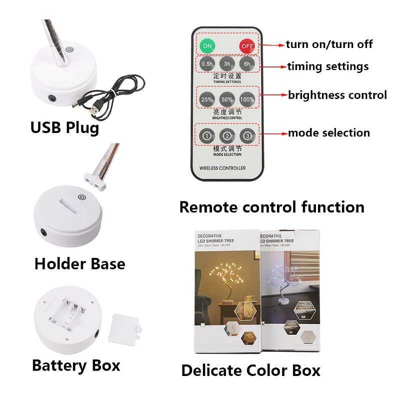 36/108 LED Tree Table Night Light USB Battery Operated Table Lamp Birthday Home Fairy Bedroom Indoor Kids Bar Decoration XJ250703