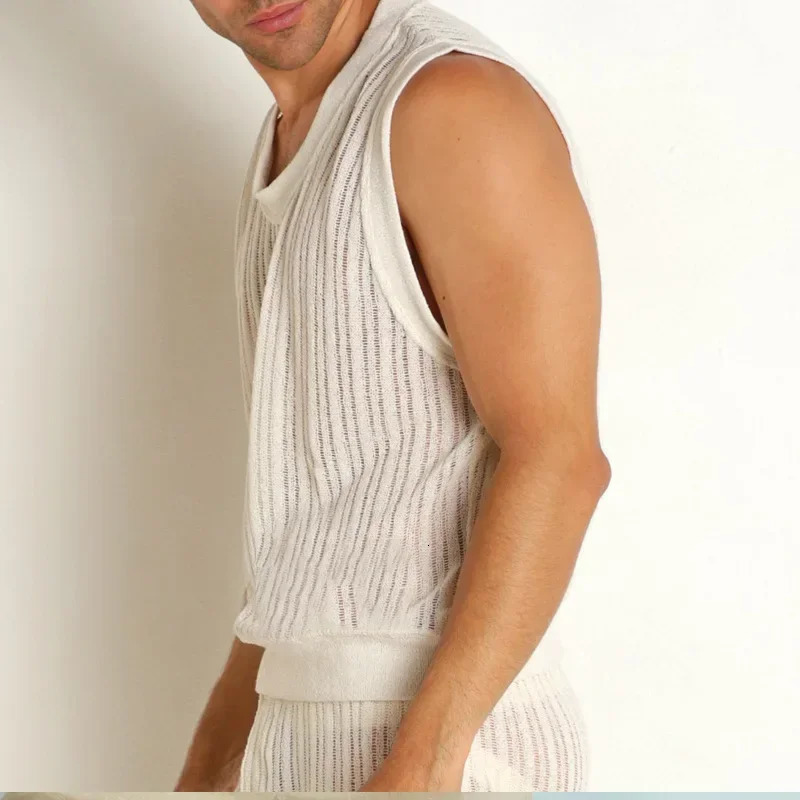 Mens Sets Summer Wild Solid Color Casual Ishaped Vest Shorts Suit for Men 250704