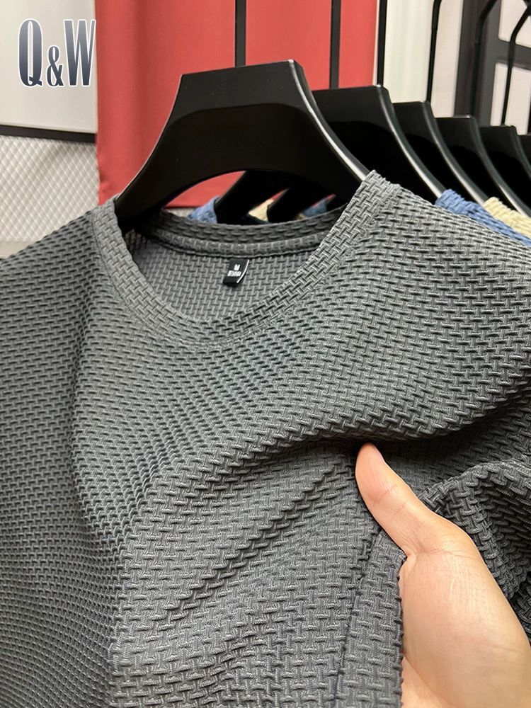 Bamboo Fiber Mesh Designer Short Sleeves Ice Silk T-shirt Men Short Sleeve Round Neck 2023 New Hot Sale Blood Men Base Shirt Summer Solid Color Thin