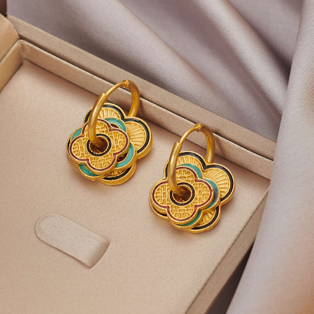 DHcollections Chinese Style Enamel Earrings - Adjustable Vintage Dangle Earrings with Lucky Motifs | New Asian Fashion Boho Ethnic Jewelry