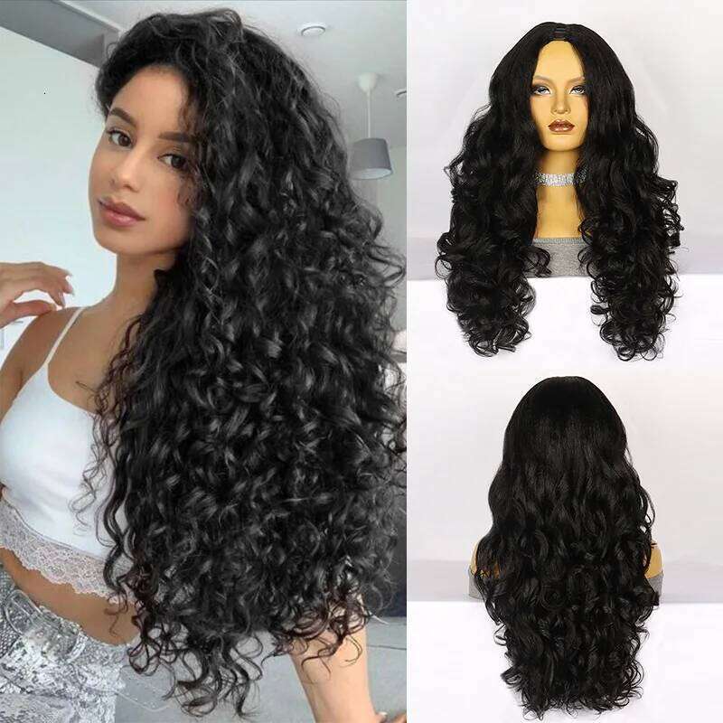 12-26 inch Synthetic V Long Yaki Curly Wig No Leave Out Upgrade U Part For Black Women Use Beginner Friendly
