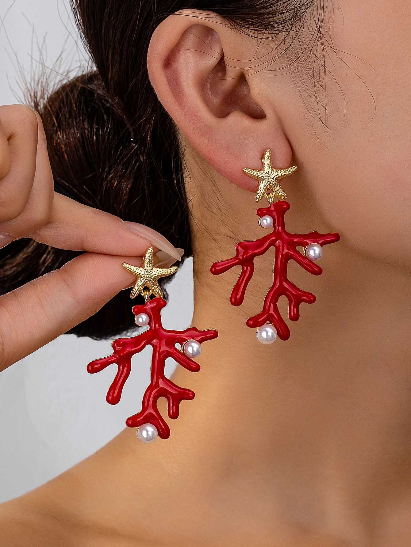 1 Pair Ocean Style Casual Temperament easiest for match Retro Fashion Coral Shaped Earrings Y250704