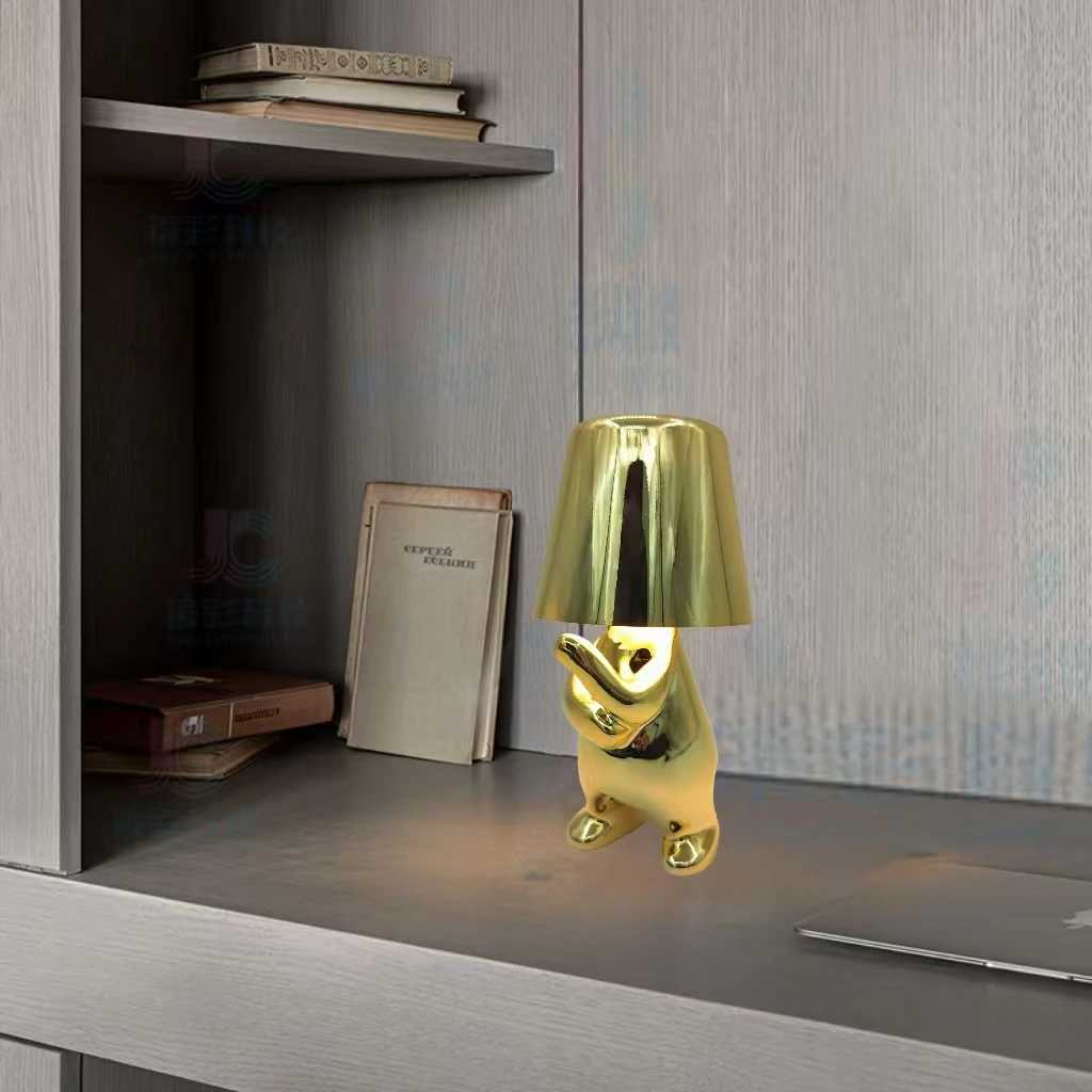 bedside touch table lamp creative small silver man decorative thinker statue LED table lamp USB rechargeable with 3 brightness levels XJ250703