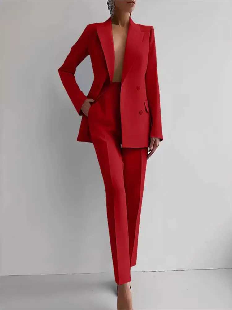 Spring Casual Long Slve Suit Set Autumn Elegant Office Lady Solid Slim Tops Blazer Pants Two Piece Sets Women Outfit 2025 X250704