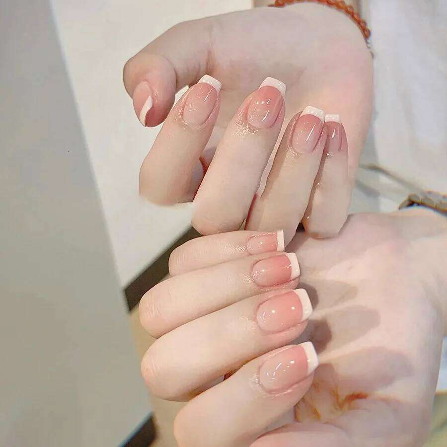 10pcs Pink Nails Short French style Handmade Wear for Women&Girl Whitening Stickers False Nail X250704