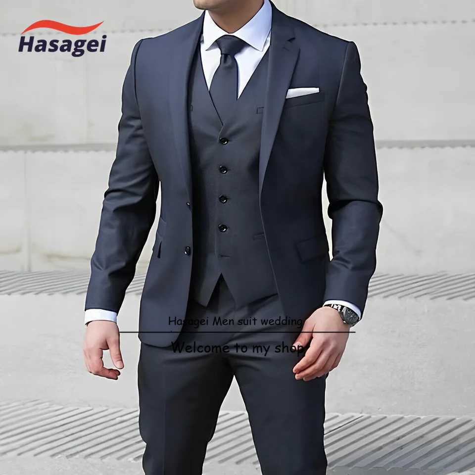 Navy Blue Mens Business Suit 3-piece Slim Fit Jacket Pants Vest Formal Commuting Clothes Wedding Groom Tuxedo X250704