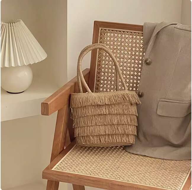 Pastoral Style Handmade Straw Handbag for Women Summer 2025 New French Beach Tassel Woven Bag