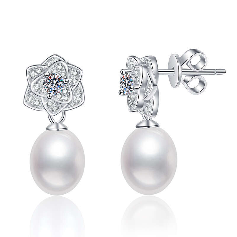 MoiS925S925anite S925 S925terling S925ier Natural FreS925hwater Pearl Camellia VerS925atile High-End EarringS925 for Women 582