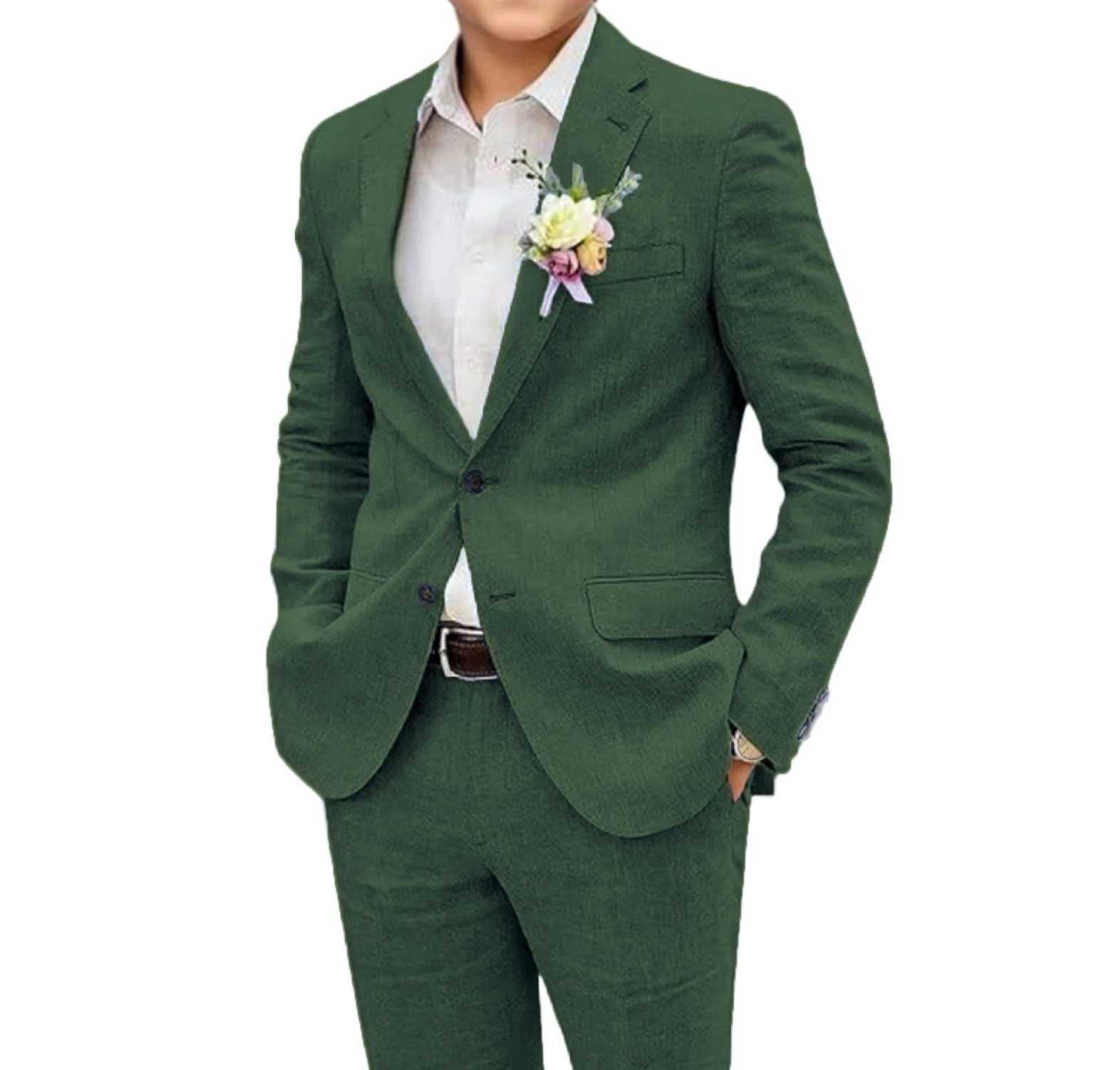 2-piece Customized Mens Suit Set Jacket Pants Spring Summer Wedding Party Home-based Costumes Linen Suit X250704