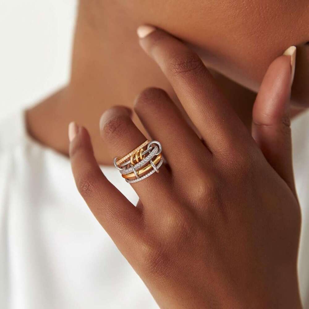 Designer Hot New Product Stacked Cubic Zirconia Copper Thick High Gloss Gold Silver Double Ring