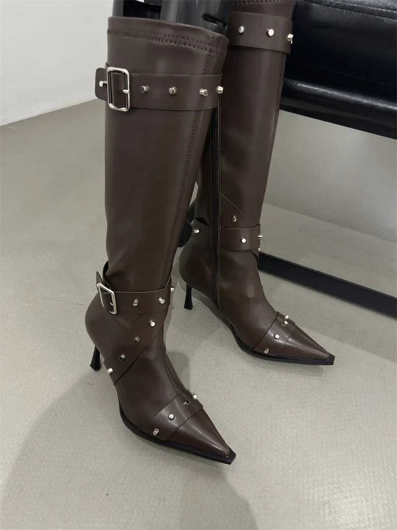 Knee High Boots for Women Cool Metal Pointed Toe High Heels FAshion WESTern Boots Female Sexy Ladies Booties Z250704