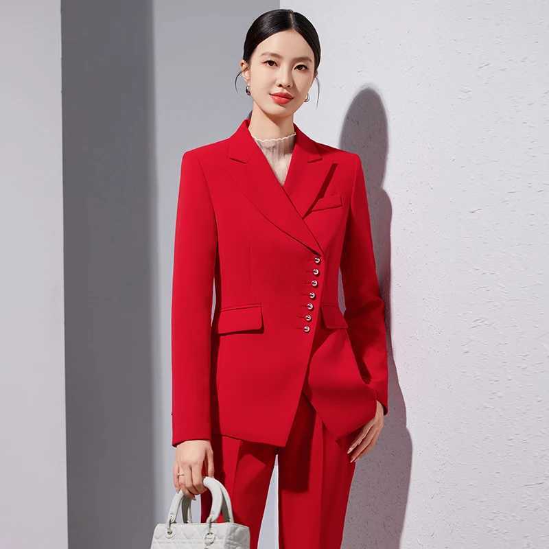 ZJYT Business Formal Blazer Pant Set Women 2 Pieces Autumn Elegant Lady Long Slve Jacket Trousers Suit Plus Size Outfit Female X250704