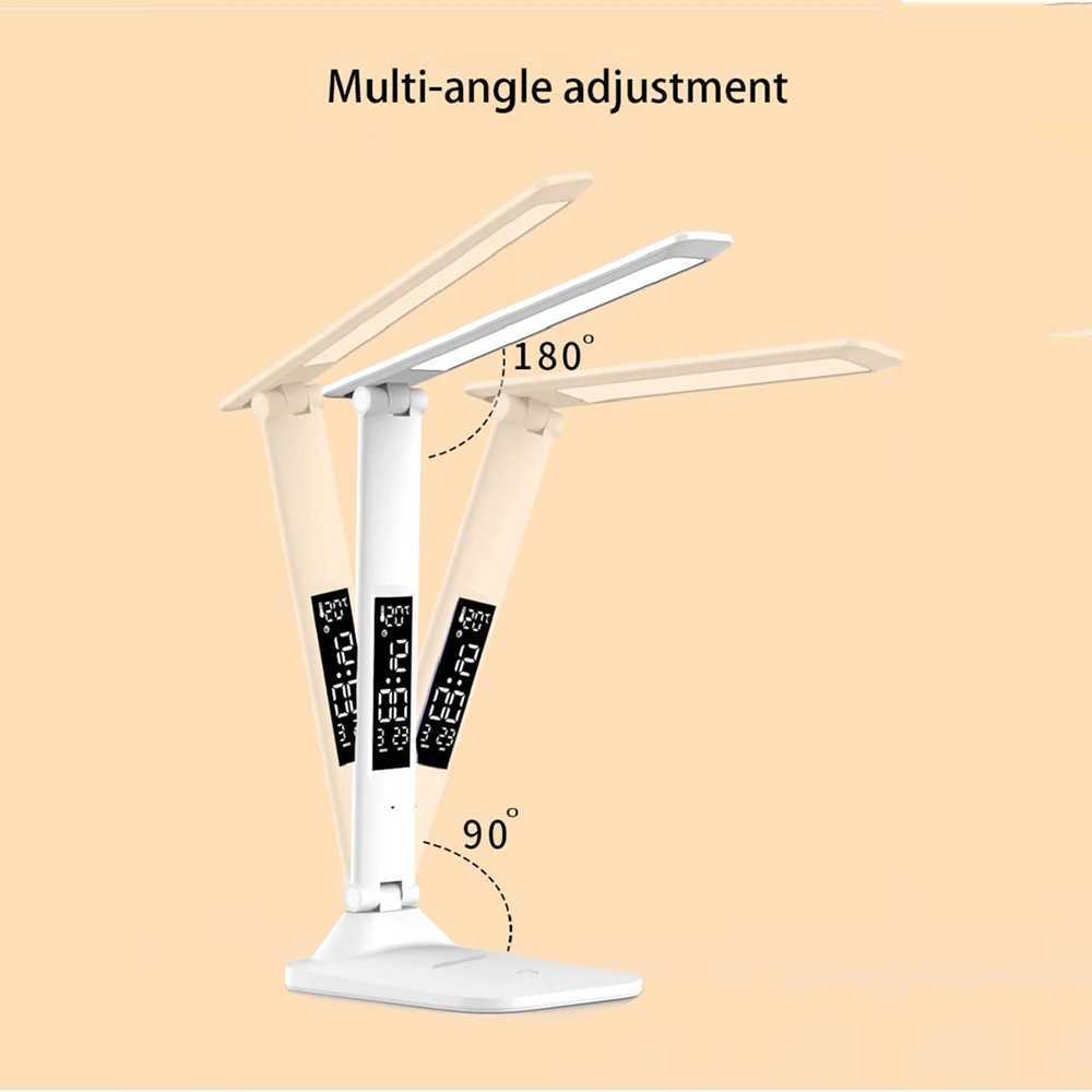 Folding Table Lamp USB Reading Touch Dimmable Eye Protection With Alarm Clock Thermometer LED Desk Lamp USB Charge Night Light XJ250703