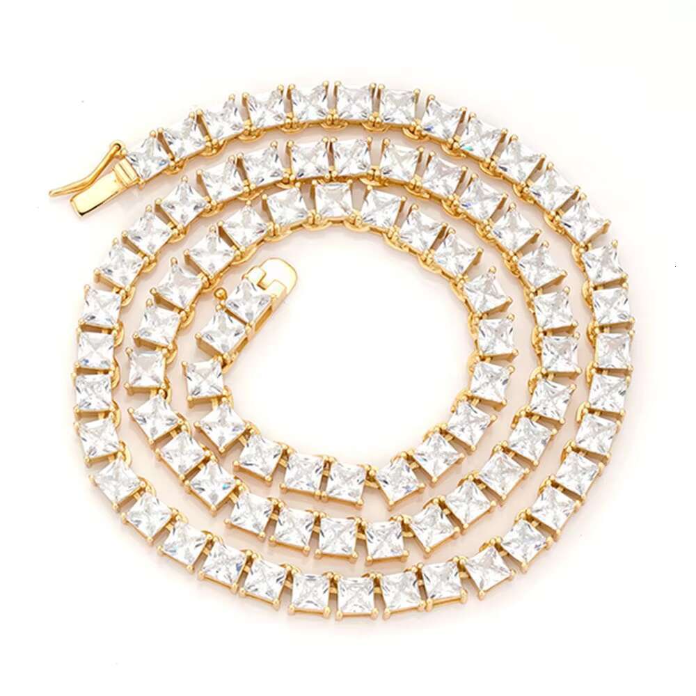 4MM Square Real Sterling Silver Moissanite Cz Diamond 4 Prong Setting Princess Cut Tennis Chain Necklace