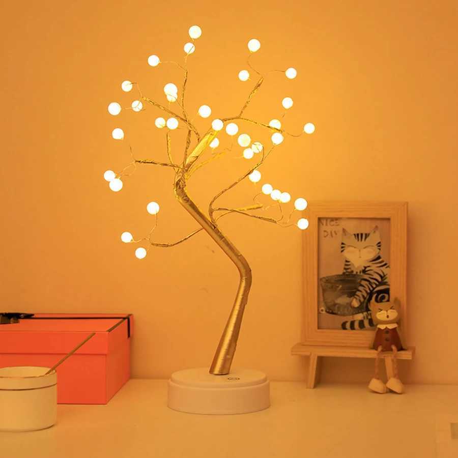 LED Pearl Tree Light Sleeping Creative Nightlight Bedroom Ins Girl Heart Bedhead Desk LampXJ250703